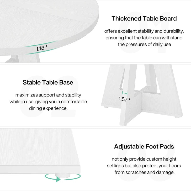 47" Round Farmhouse Dining Table for 4