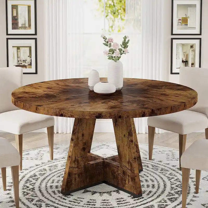 47" Round Farmhouse Dining Table for 4