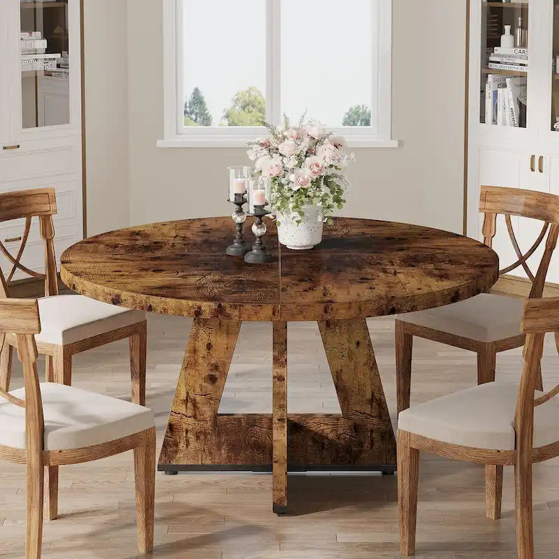 47" Round Farmhouse Dining Table for 4