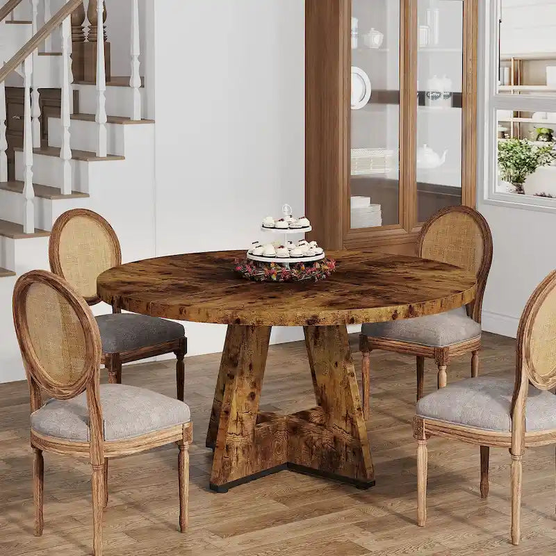 47" Round Farmhouse Dining Table for 4