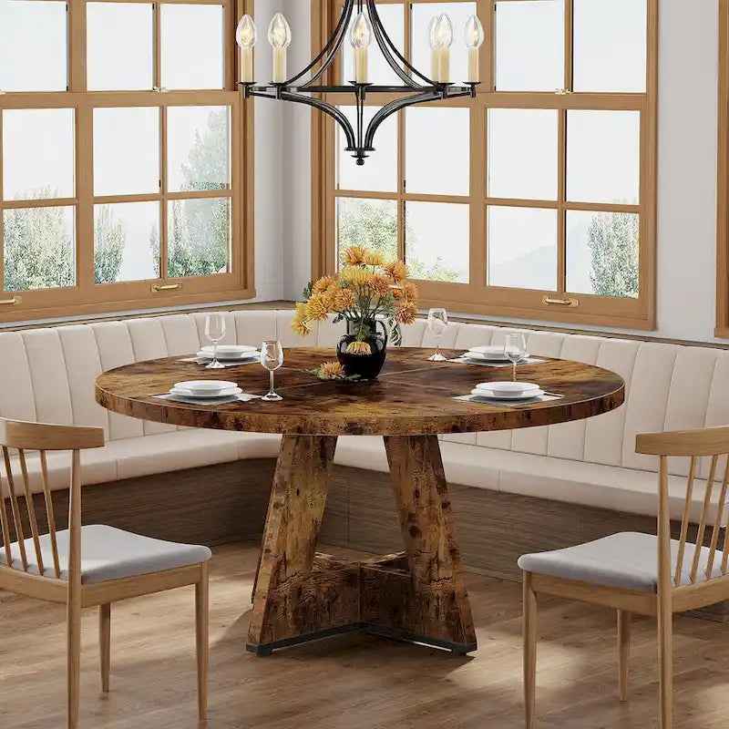 47" Round Farmhouse Dining Table for 4