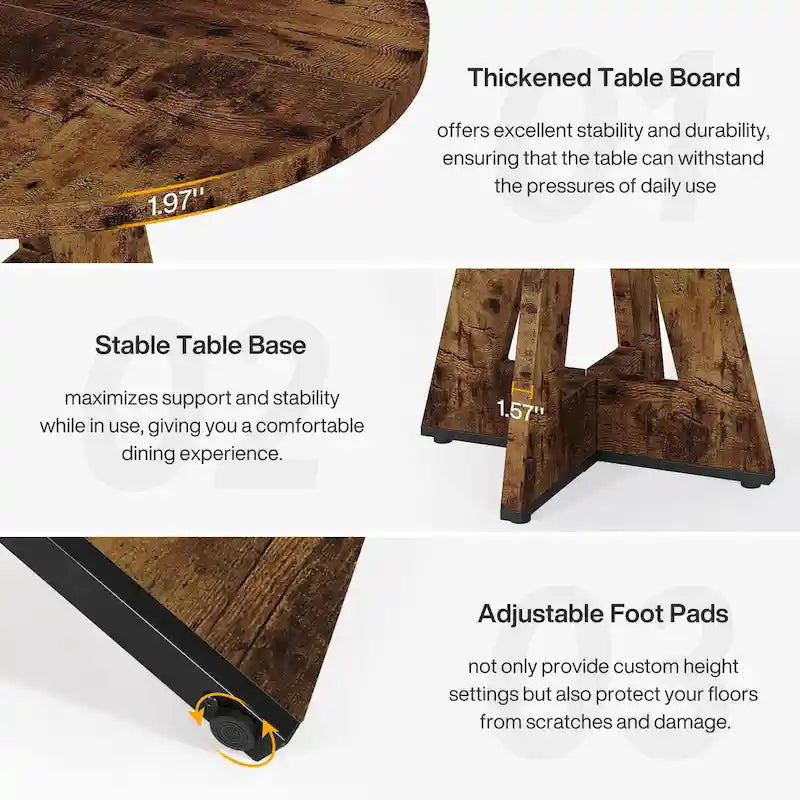 47" Round Farmhouse Dining Table for 4