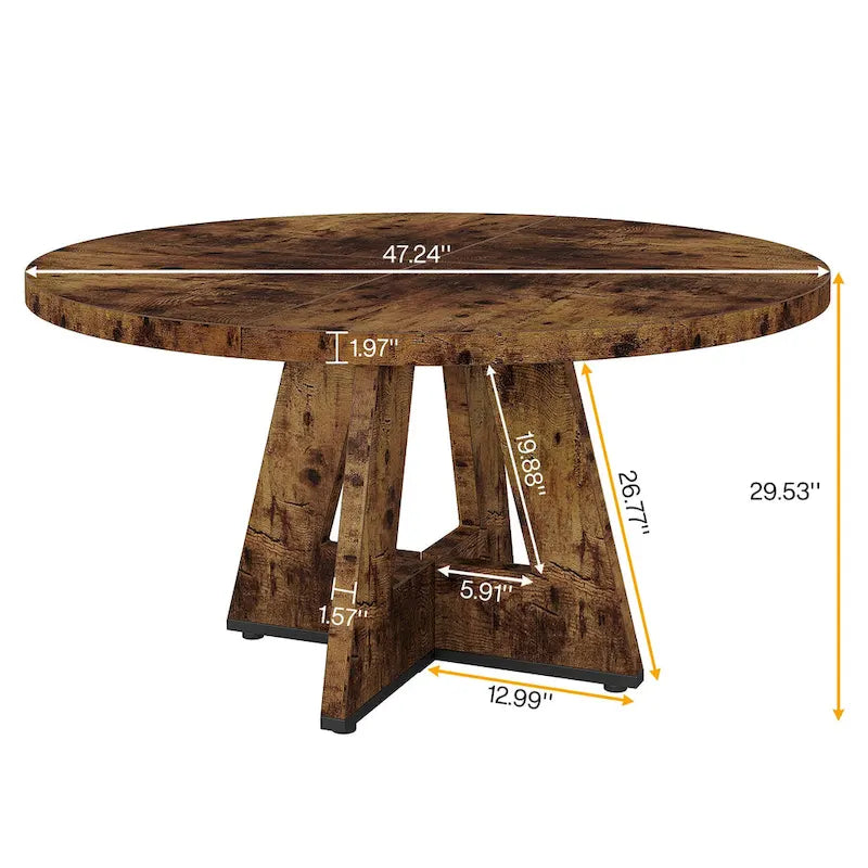 47" Round Farmhouse Dining Table for 4