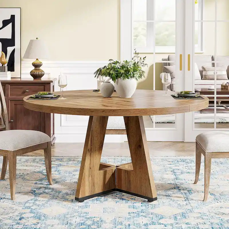 47" Round Farmhouse Dining Table for 4