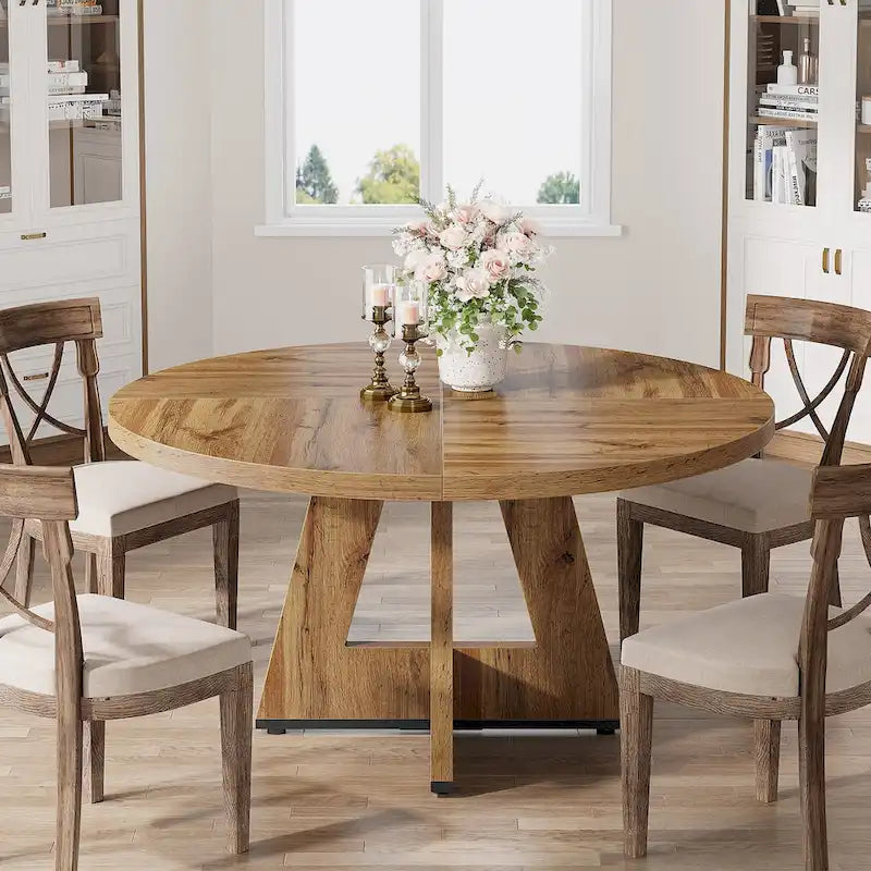 47" Round Farmhouse Dining Table for 4