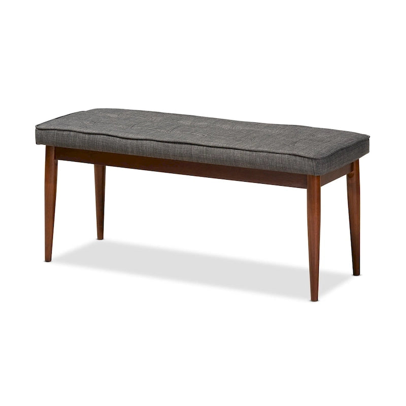 Mid-Century Modern Fabric Upholstered Dining Bench in Grey