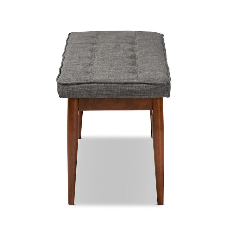 Mid-Century Modern Fabric Upholstered Dining Bench in Grey