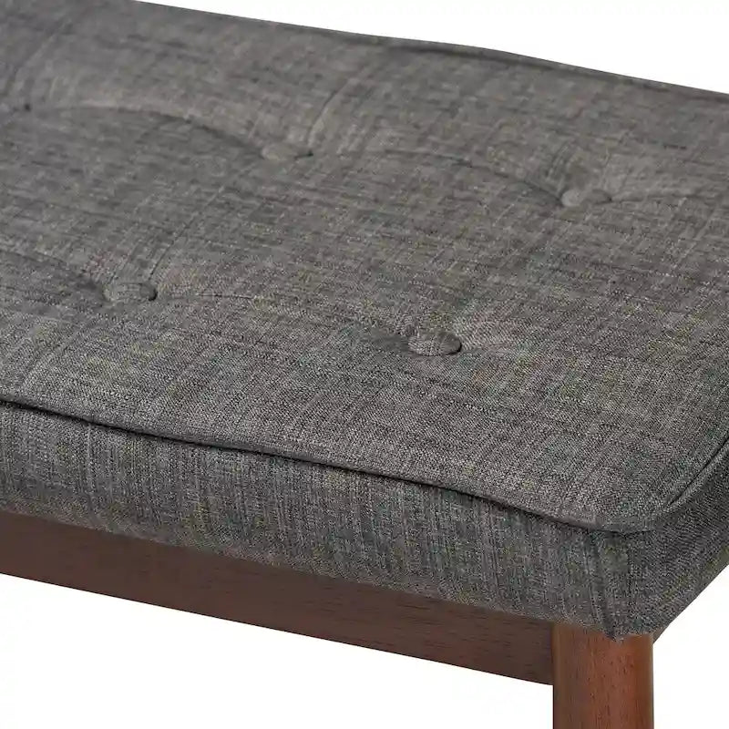 Mid-Century Modern Fabric Upholstered Dining Bench in Grey