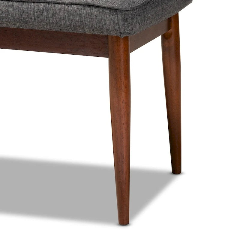 Mid-Century Modern Fabric Upholstered Dining Bench in Grey