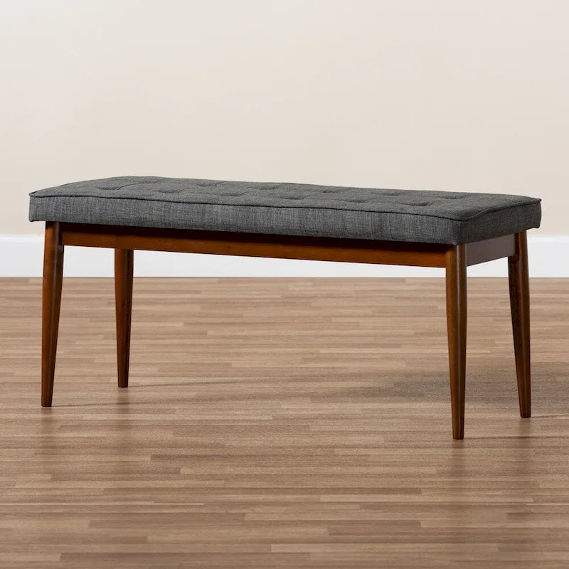 Mid-Century Modern Fabric Upholstered Dining Bench in Grey