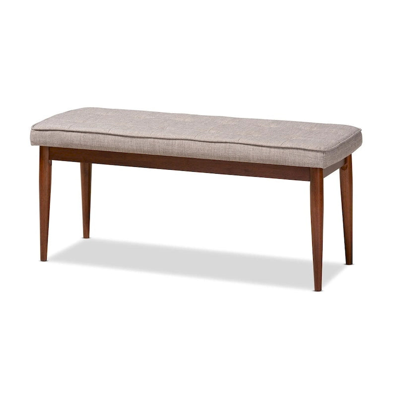 Mid-Century Modern Fabric Upholstered Dining Bench in Grey
