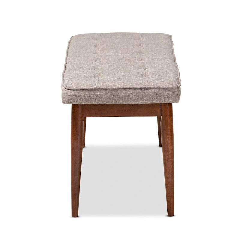 Mid-Century Modern Fabric Upholstered Dining Bench in Grey