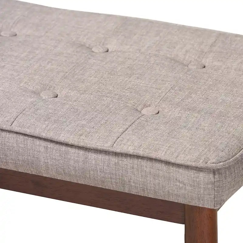 Mid-Century Modern Fabric Upholstered Dining Bench in Grey