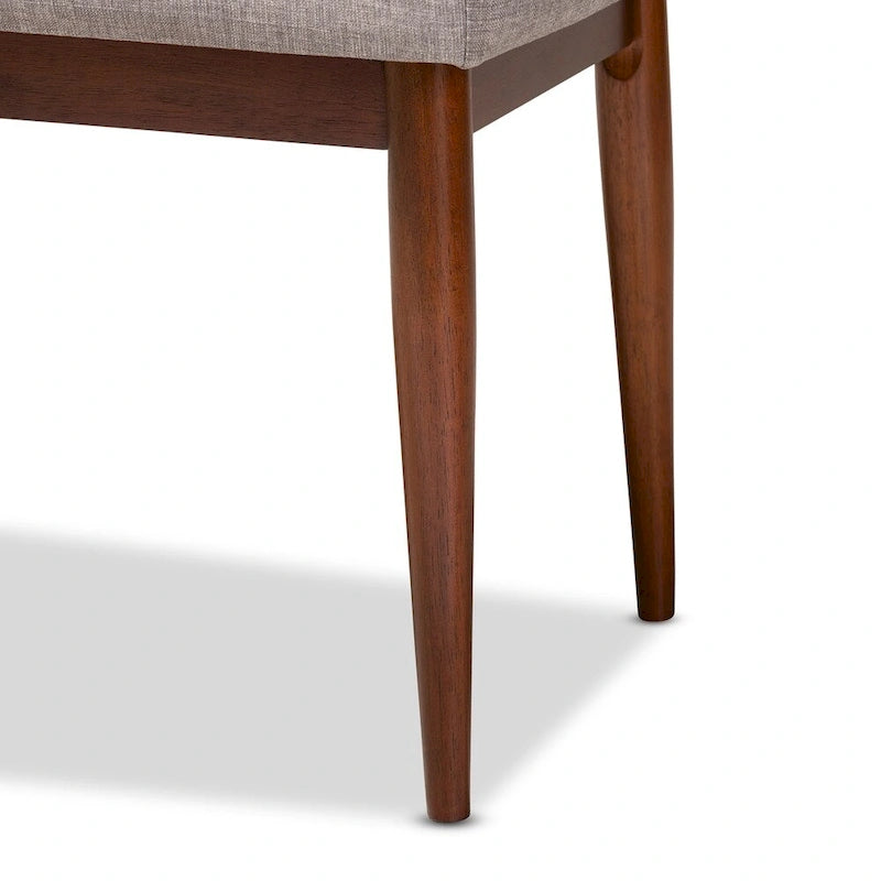 Mid-Century Modern Fabric Upholstered Dining Bench in Grey