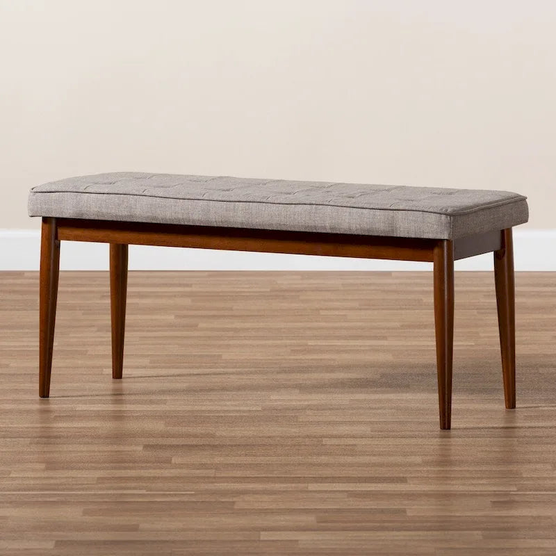 Mid-Century Modern Fabric Upholstered Dining Bench in Grey