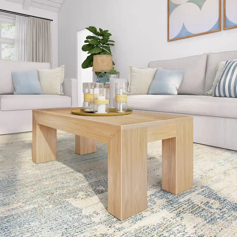 Modern Rectangular Coffee Table in Solid Pine Wood - 40" x 20"