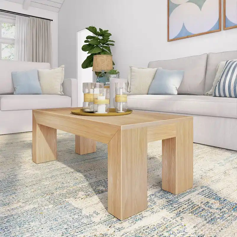 Modern Rectangular Coffee Table in Solid Pine Wood - 40" x 20"