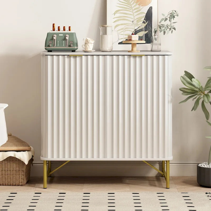 Modern MDF 2-Door Accent Sideboard with Gold Handles