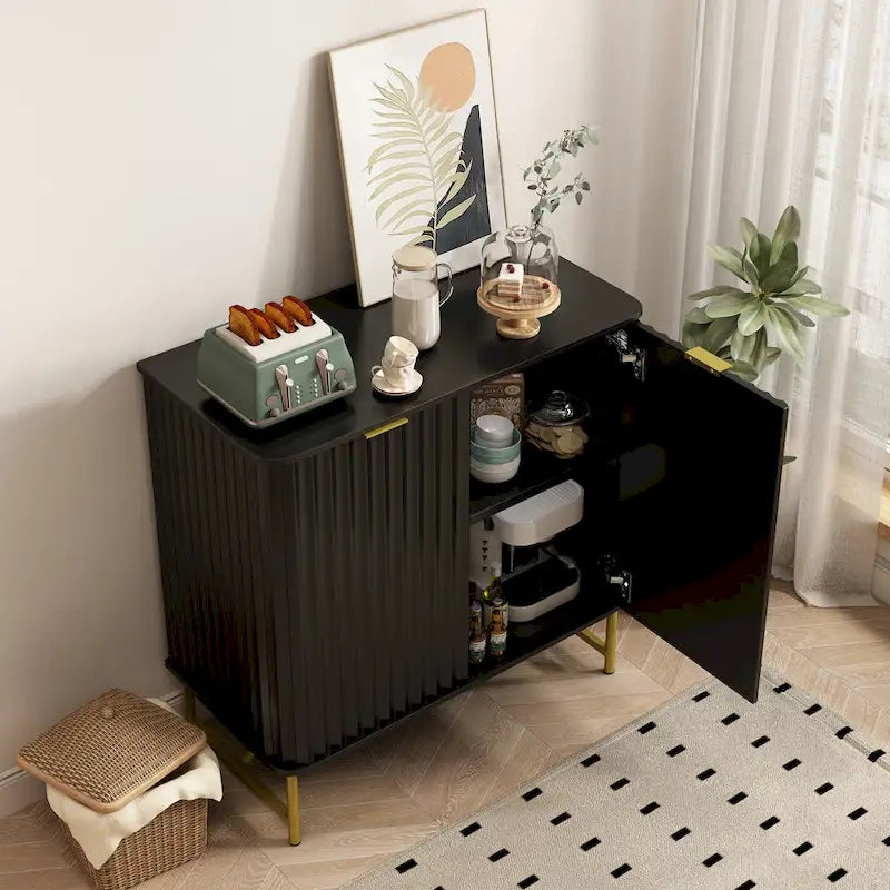 Modern MDF 2-Door Accent Sideboard with Gold Handles