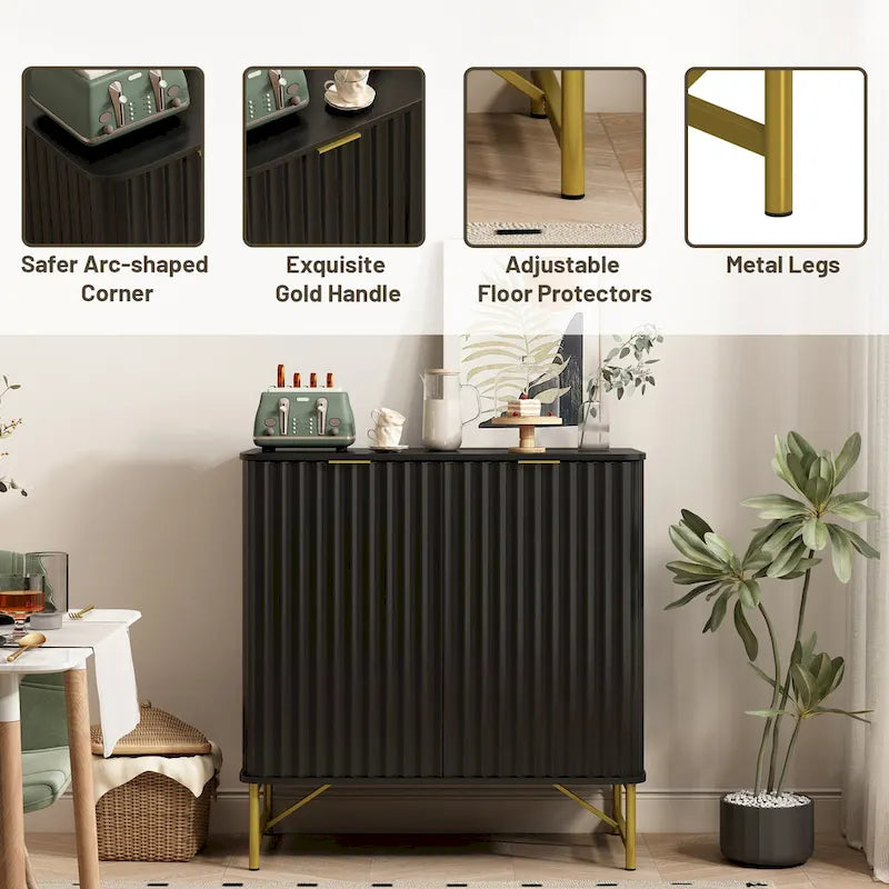 Modern MDF 2-Door Accent Sideboard with Gold Handles