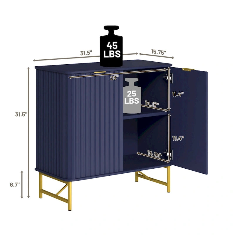 Modern MDF 2-Door Accent Sideboard with Gold Handles
