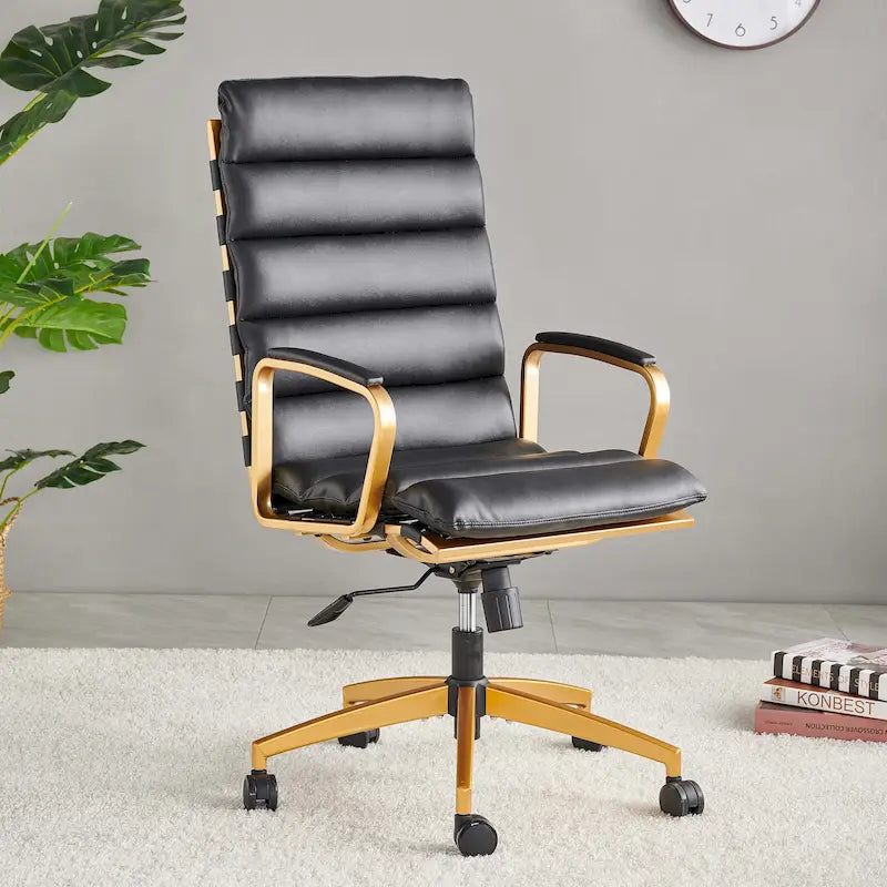 Faux Leather Office Chair with Gold Frame, Adjustable and Swivel