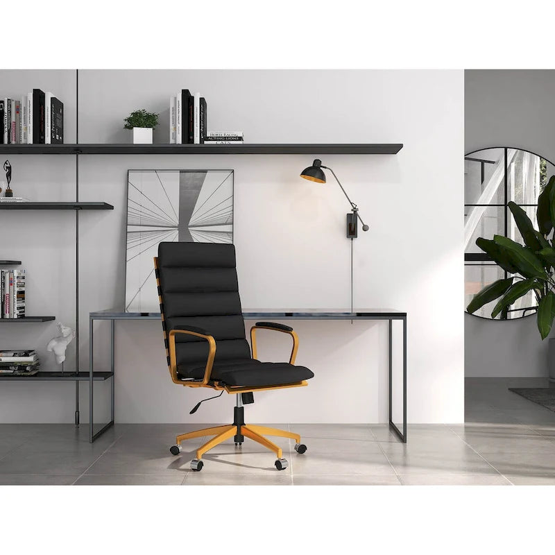 Faux Leather Office Chair with Gold Frame, Adjustable and Swivel