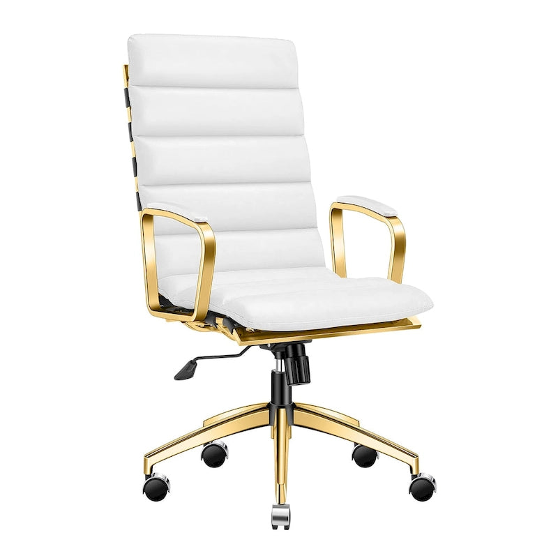 Faux Leather Office Chair with Gold Frame, Adjustable and Swivel