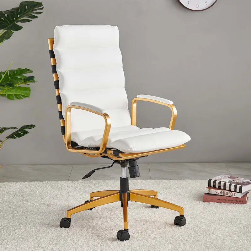 Faux Leather Office Chair with Gold Frame, Adjustable and Swivel
