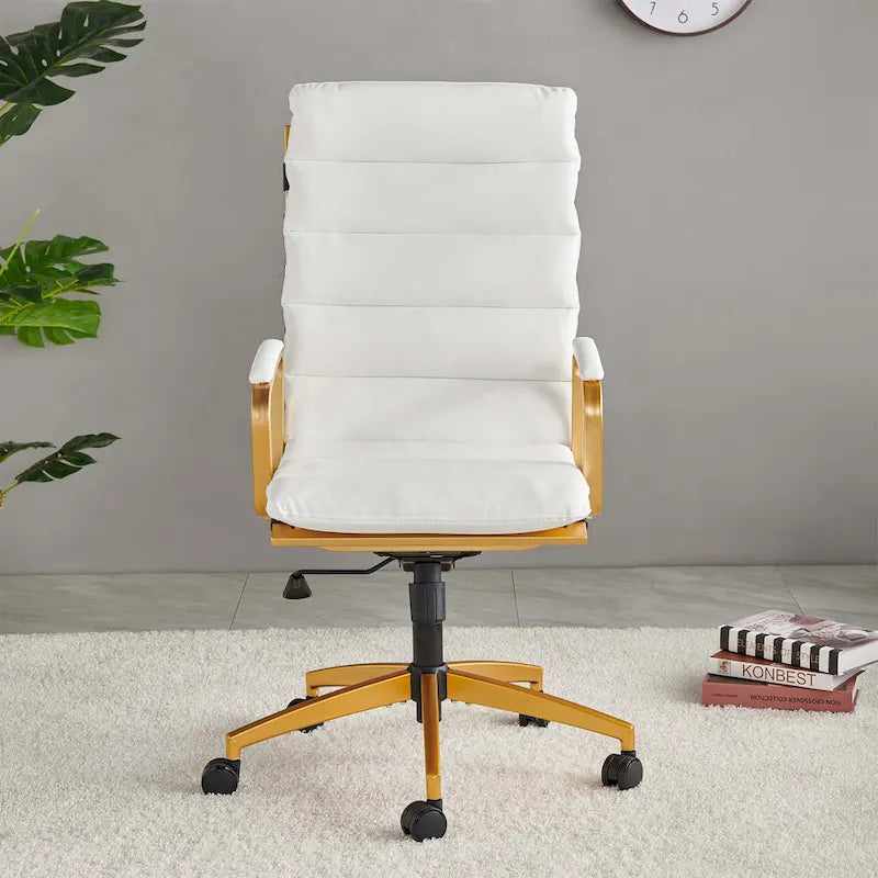 Faux Leather Office Chair with Gold Frame, Adjustable and Swivel