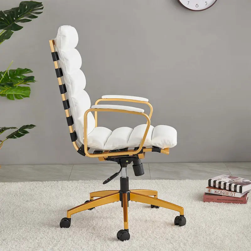 Faux Leather Office Chair with Gold Frame, Adjustable and Swivel