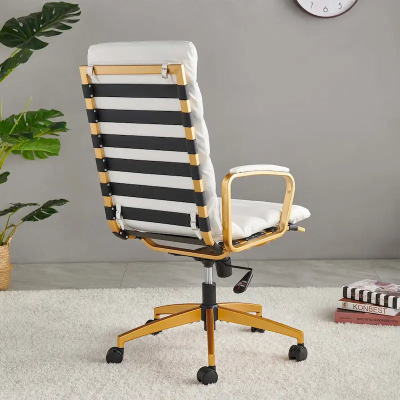 Faux Leather Office Chair with Gold Frame, Adjustable and Swivel