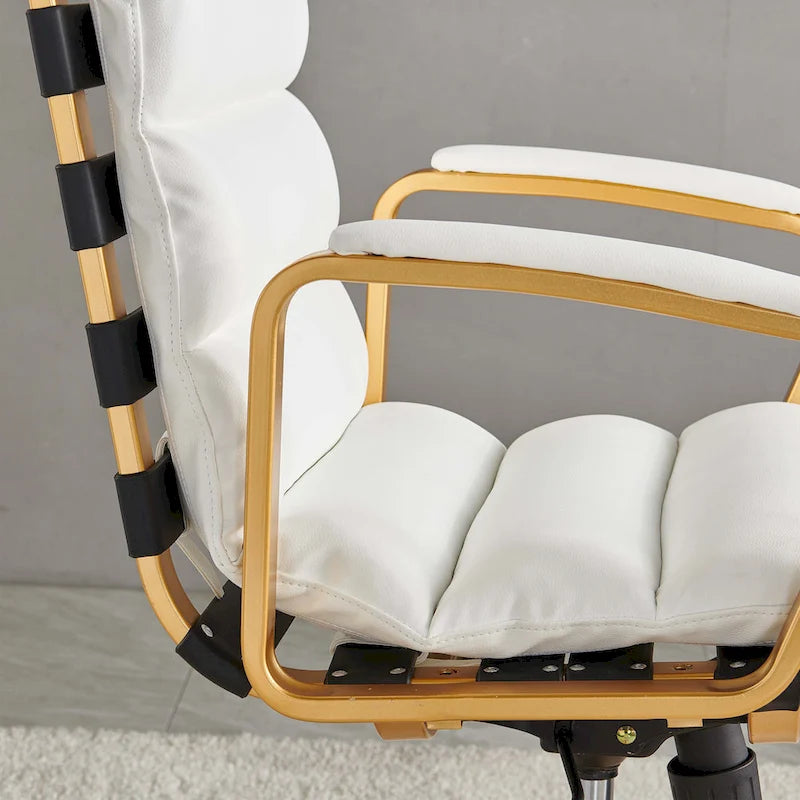 Faux Leather Office Chair with Gold Frame, Adjustable and Swivel
