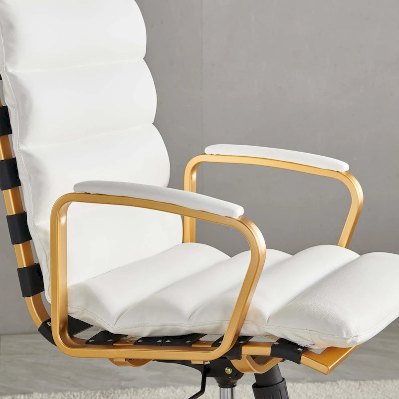Faux Leather Office Chair with Gold Frame, Adjustable and Swivel