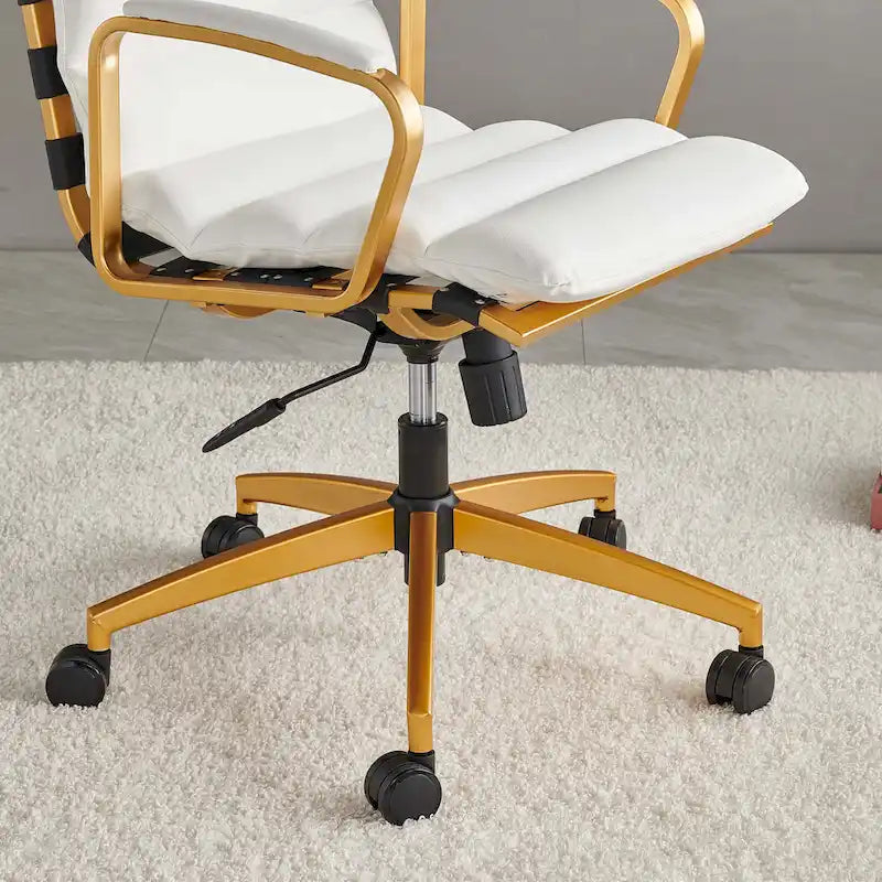 Faux Leather Office Chair with Gold Frame, Adjustable and Swivel