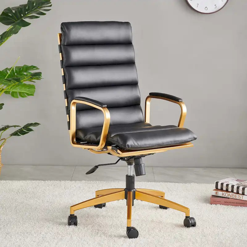 Faux Leather Office Chair with Gold Frame, Adjustable and Swivel