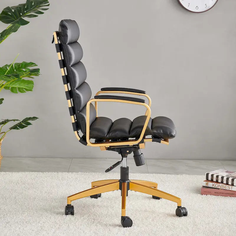 Faux Leather Office Chair with Gold Frame, Adjustable and Swivel