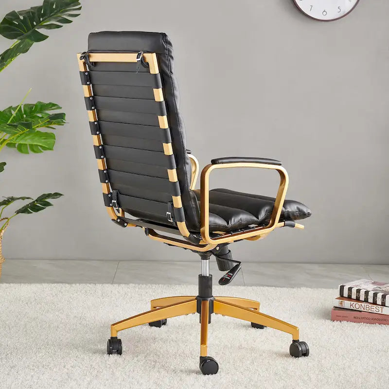 Faux Leather Office Chair with Gold Frame, Adjustable and Swivel