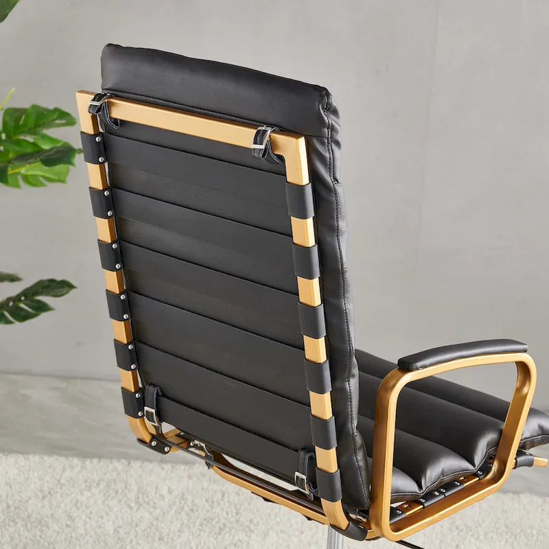 Faux Leather Office Chair with Gold Frame, Adjustable and Swivel