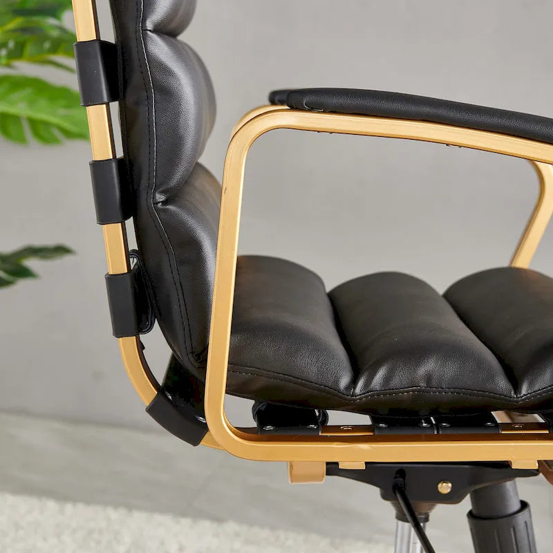 Faux Leather Office Chair with Gold Frame, Adjustable and Swivel