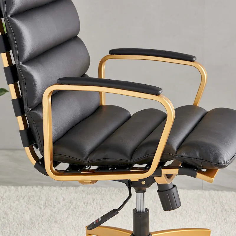 Faux Leather Office Chair with Gold Frame, Adjustable and Swivel