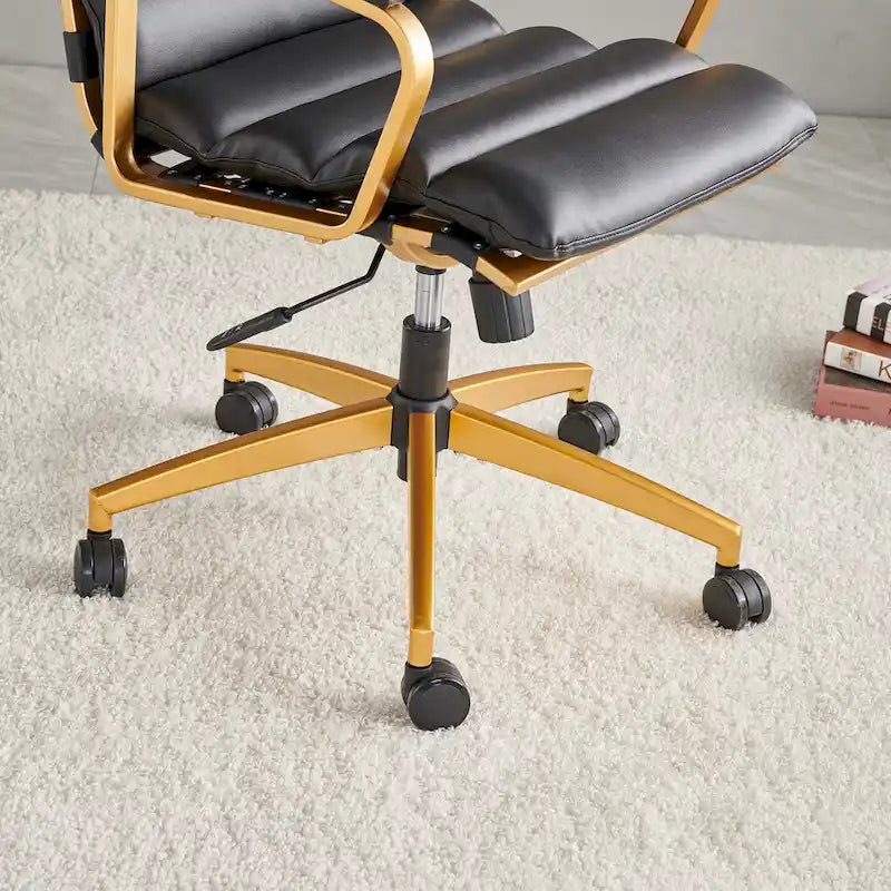 Faux Leather Office Chair with Gold Frame, Adjustable and Swivel