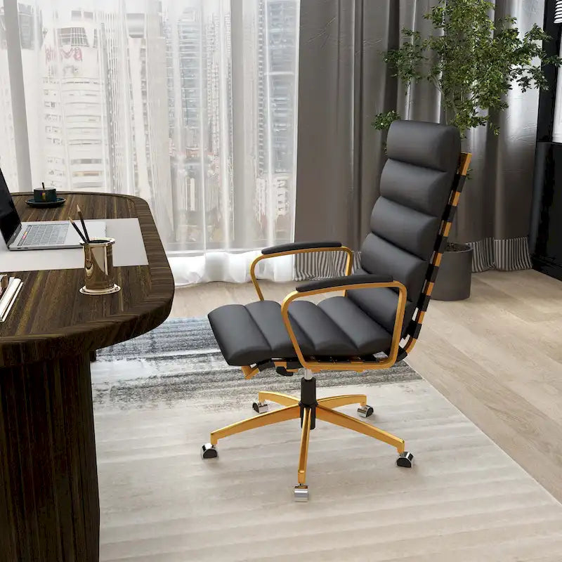 Faux Leather Office Chair with Gold Frame, Adjustable and Swivel