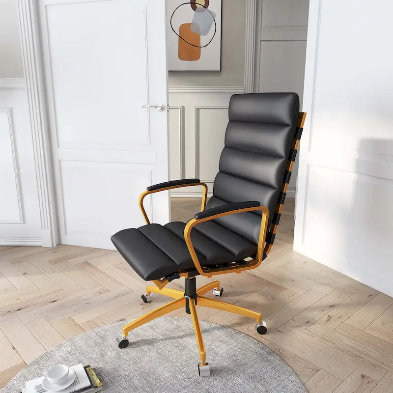 Faux Leather Office Chair with Gold Frame, Adjustable and Swivel