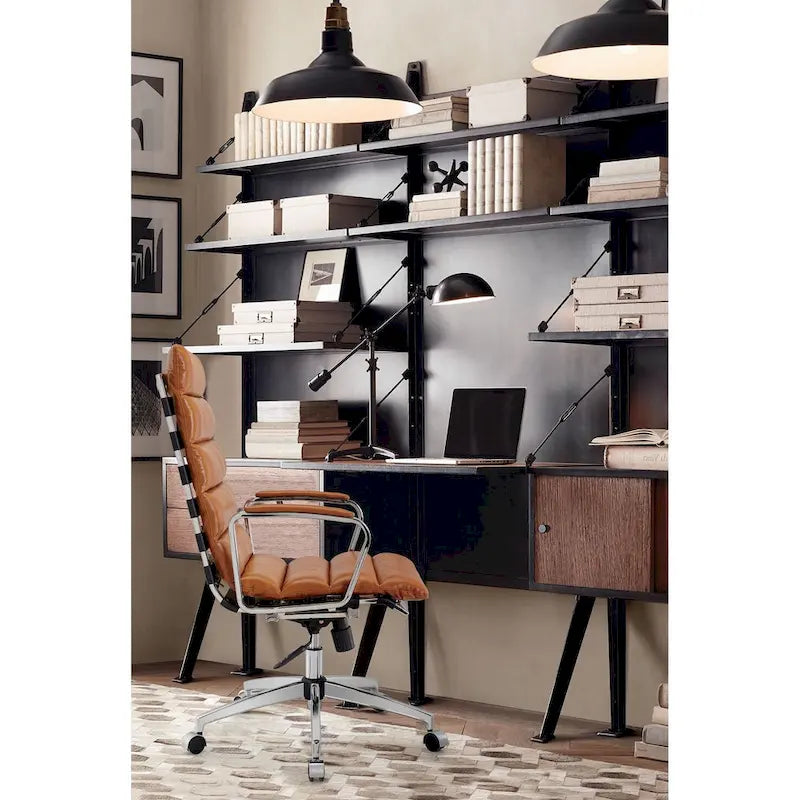 Faux Leather Office Chair with Gold Frame, Adjustable and Swivel