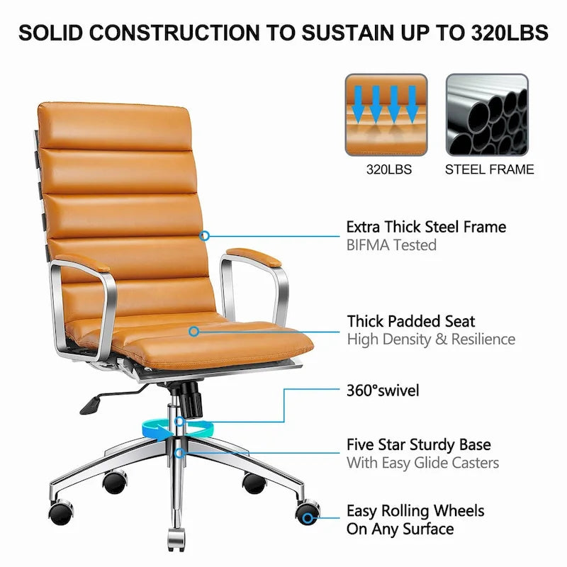 Faux Leather Office Chair with Gold Frame, Adjustable and Swivel