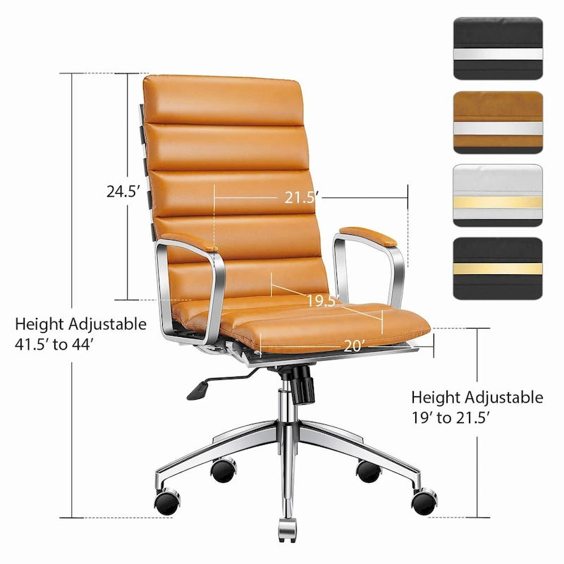 Faux Leather Office Chair with Gold Frame, Adjustable and Swivel