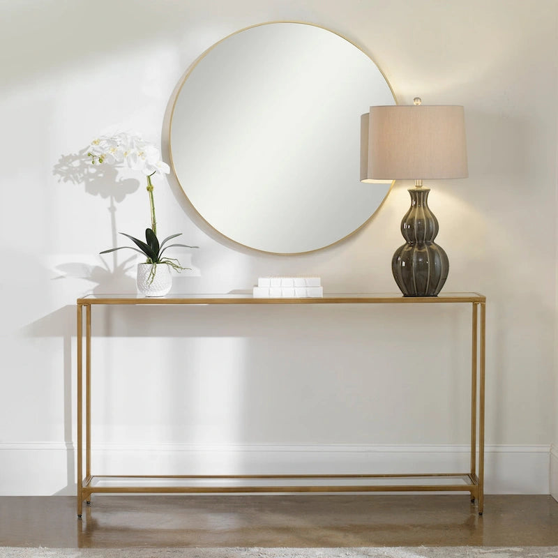 Metal and Tempered Glass Narrow Console Table