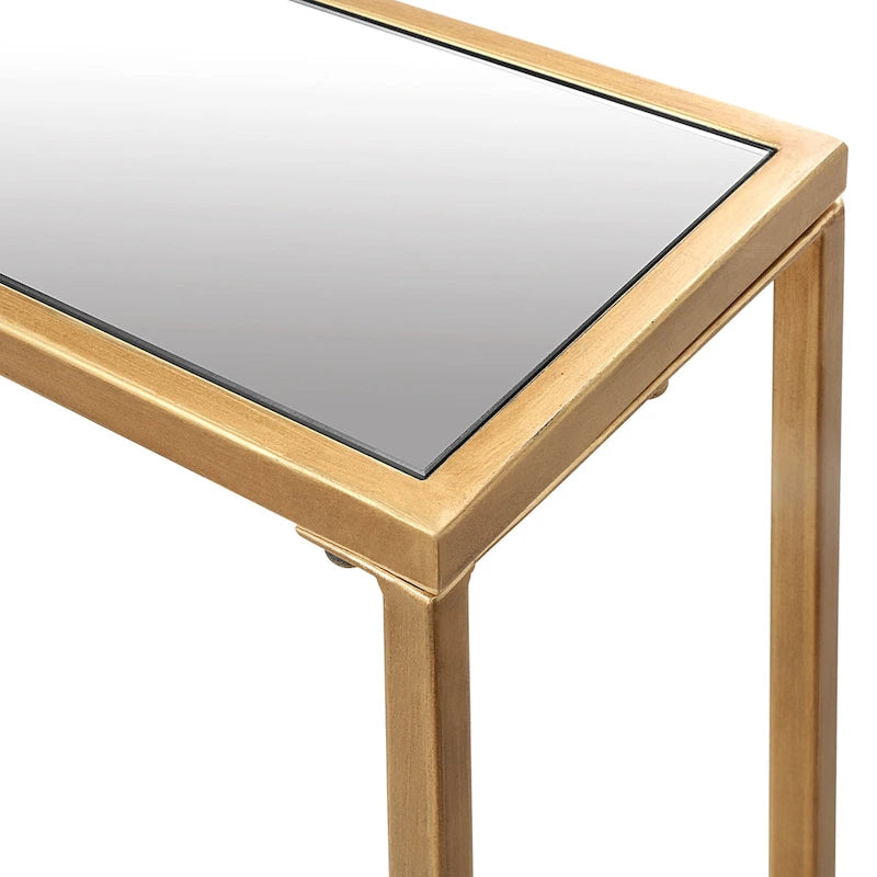 Metal and Tempered Glass Narrow Console Table
