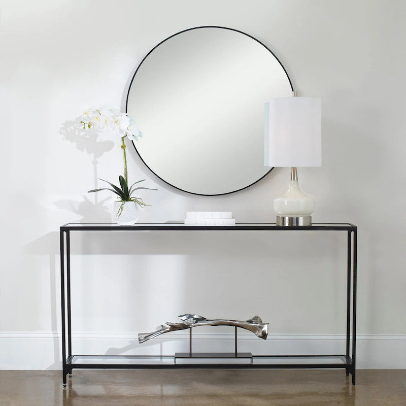Metal and Tempered Glass Narrow Console Table